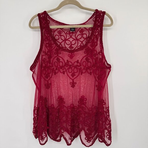 Torrid Red Sheer Embroidered Tank Top Size 2x plus sleeveless womens - Picture 4 of 13
